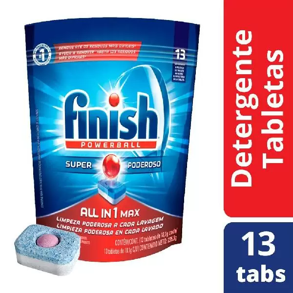 Detergente en tabletas Finish Powerball para lavavajillas 13 pzas de 16.3 g  c/u